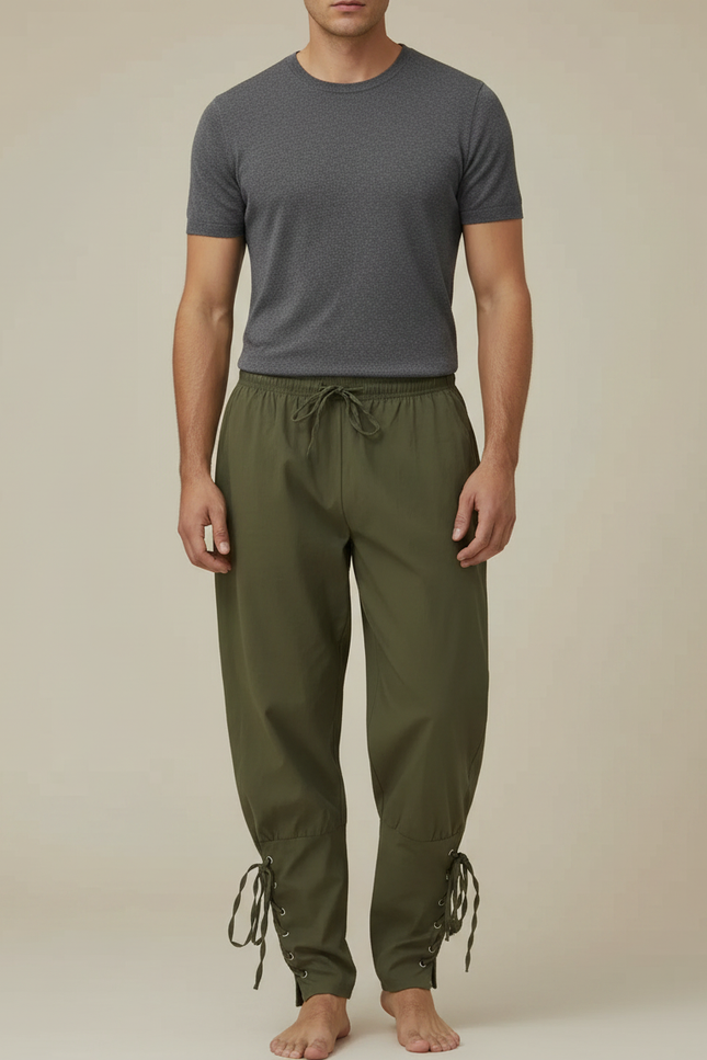 Pantalon Parachute Kaki Ample Lacets Homme Décontracté - Gabardine