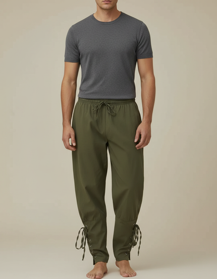 Pantalon Parachute Kaki Ample Lacets Homme Décontracté - Gabardine