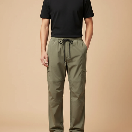 Pantalon Parachute Vert Olive Cargo Fluide Léger Homme - Kaki Polyester