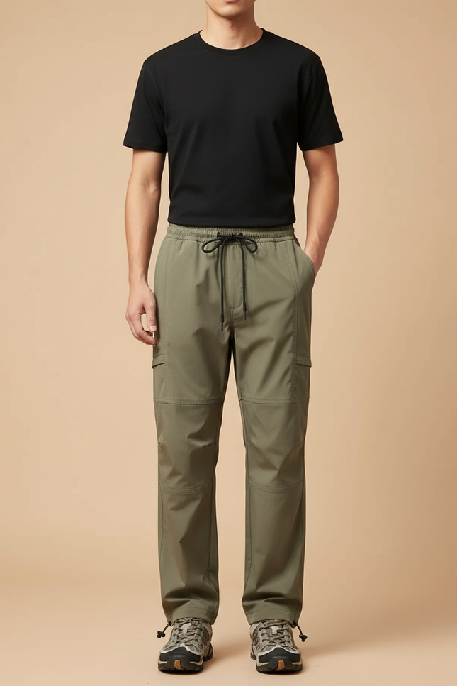 Pantalon Parachute Vert Olive Cargo Fluide Léger Homme - Kaki Polyester