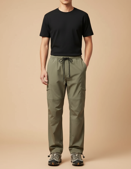 Pantalon Parachute Vert Olive Cargo Fluide Léger Homme - Kaki Polyester