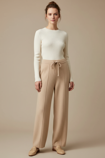 Pantalon Parachute Femme Beige Large 2 - Laine