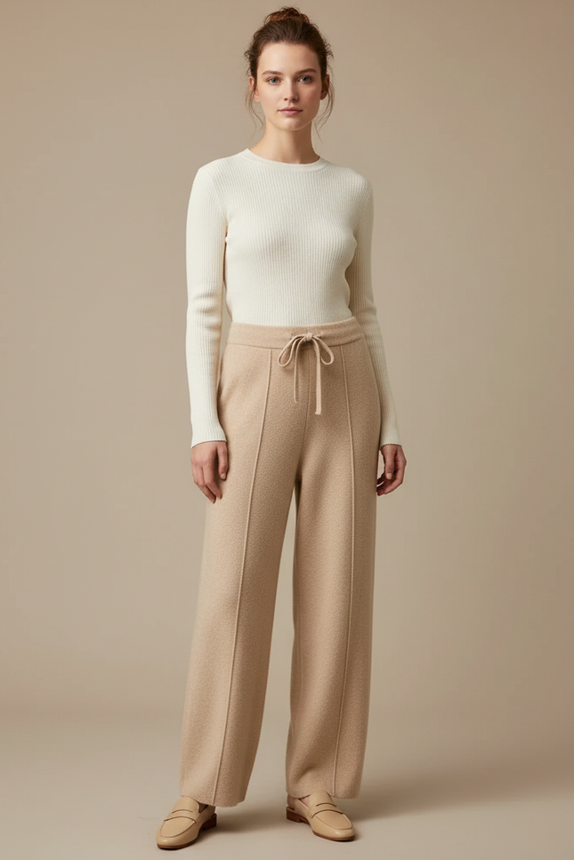 Pantalon Parachute Femme Beige Large 2 - Laine