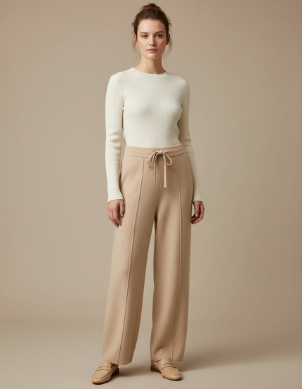 Pantalon Parachute Femme Beige Large 2 - Laine