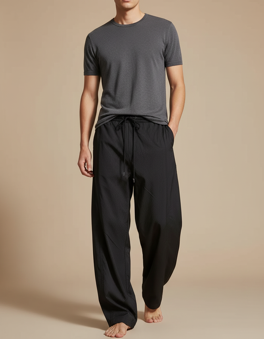 Pantalon Parachute Noir Ample Respirant Homme - Polyester