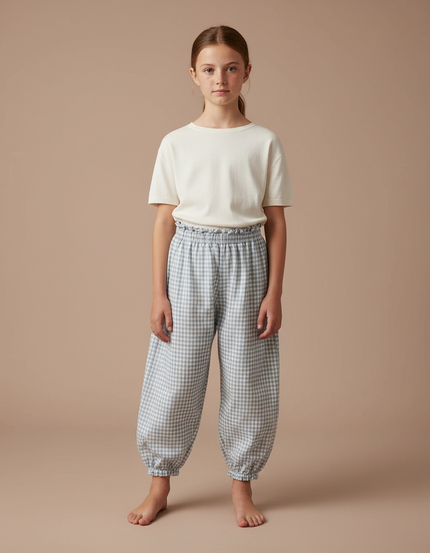 Pantalon Parachute Vichy Coton Ample Enfants - Bleu