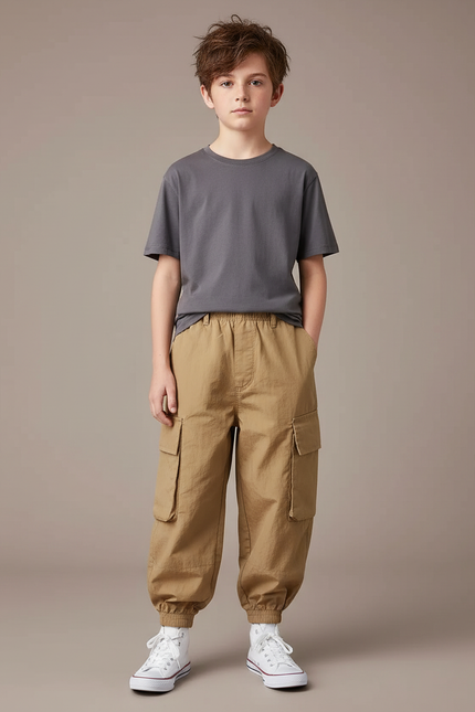 Pantalon Parachute Kaki Cargo Ample Garçon Décontracté - Polyester