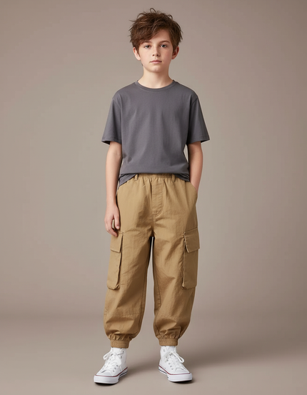 Pantalon Parachute Kaki Cargo Ample Garçon Décontracté - Polyester
