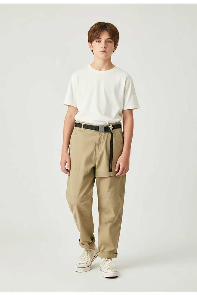 Pantalon Parachute Kaki Cargo Ceinture Métal Coton
