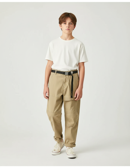 Pantalon Parachute Kaki Cargo Ceinture Métal Coton