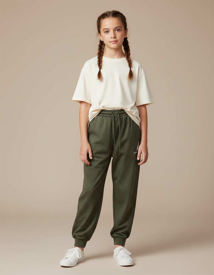 Pantalon Parachute Vert Ample Texturé Sport Enfant - Kaki Maille
