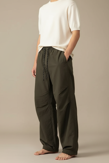 Pantalon Parachute Kaki Ample Cordon Décontracté Homme - Polyester