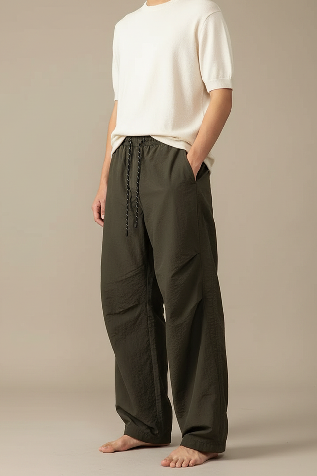 Pantalon Parachute Kaki Ample Cordon Décontracté Homme - Polyester