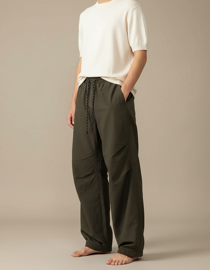 Pantalon Parachute Kaki Ample Cordon Décontracté Homme - Polyester