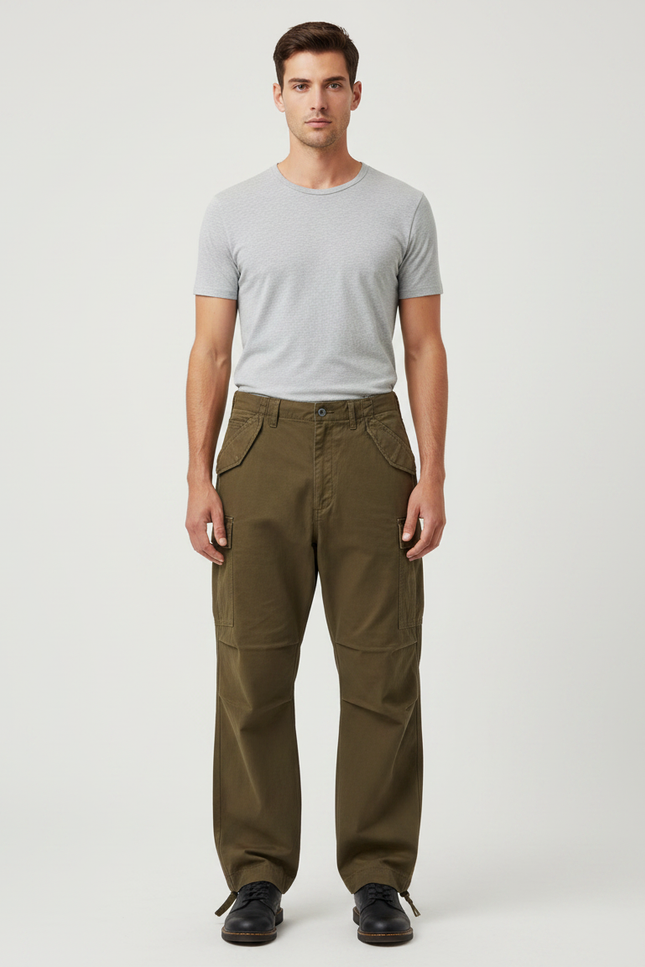 Pantalon Parachute Kaki Cargo Ample Coton Homme