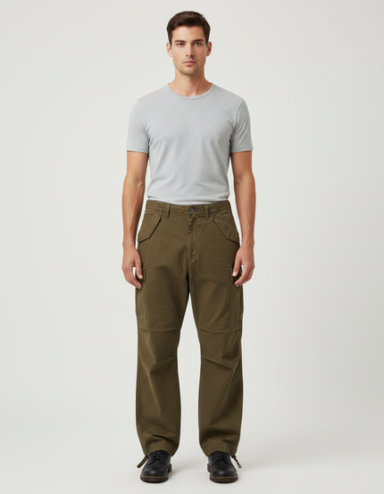 Pantalon Parachute Kaki Cargo Ample Coton Homme
