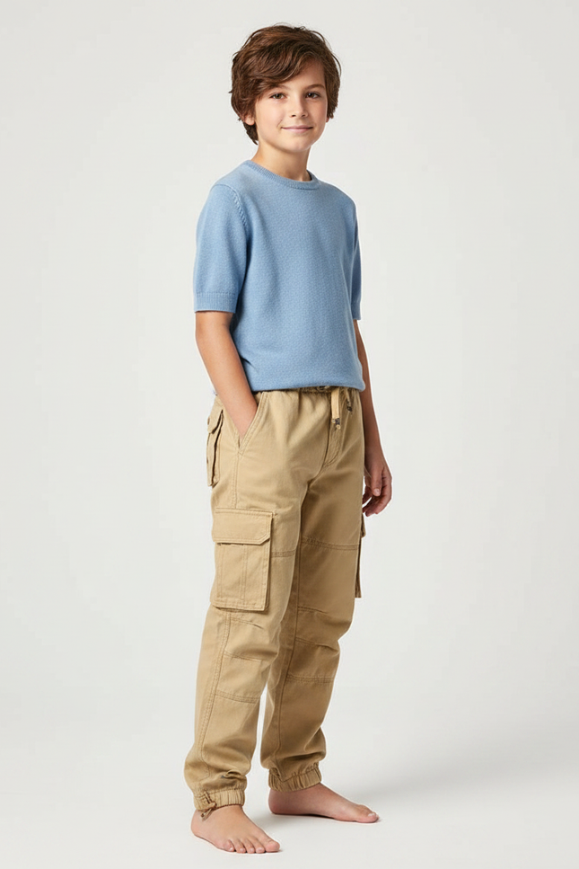 Pantalon Parachute Kaki Ample Décontracté Enfant Cargo Coton