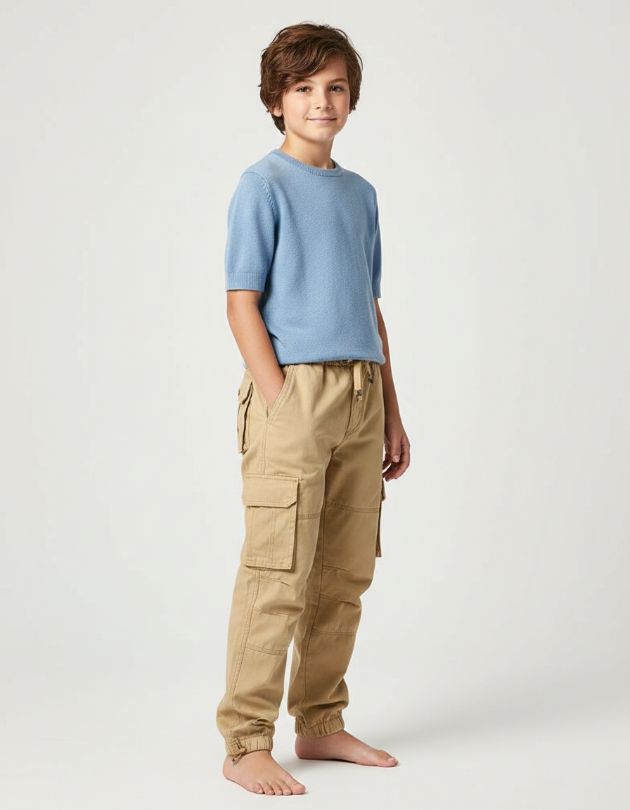 Pantalon Parachute Kaki Ample Décontracté Enfant Cargo Coton