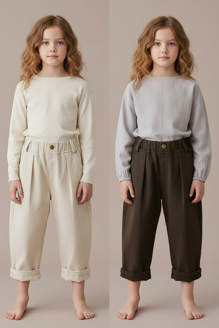 Pantalon Parachute Coton Ample Décontracté Enfants - Marron
