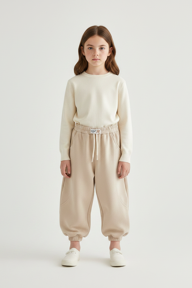 Pantalon Parachute Beige Ample Confortable Enfant - Molleton