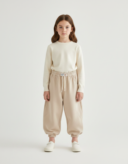 Pantalon Parachute Beige Ample Confortable Enfant - Molleton