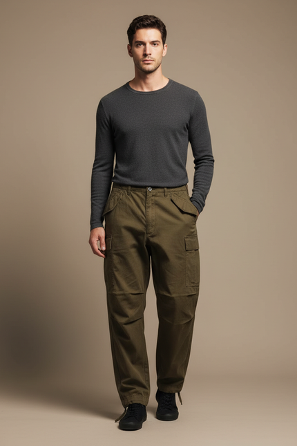 Pantalon Parachute Homme Kaki Resserré Aux Chevilles - Toile