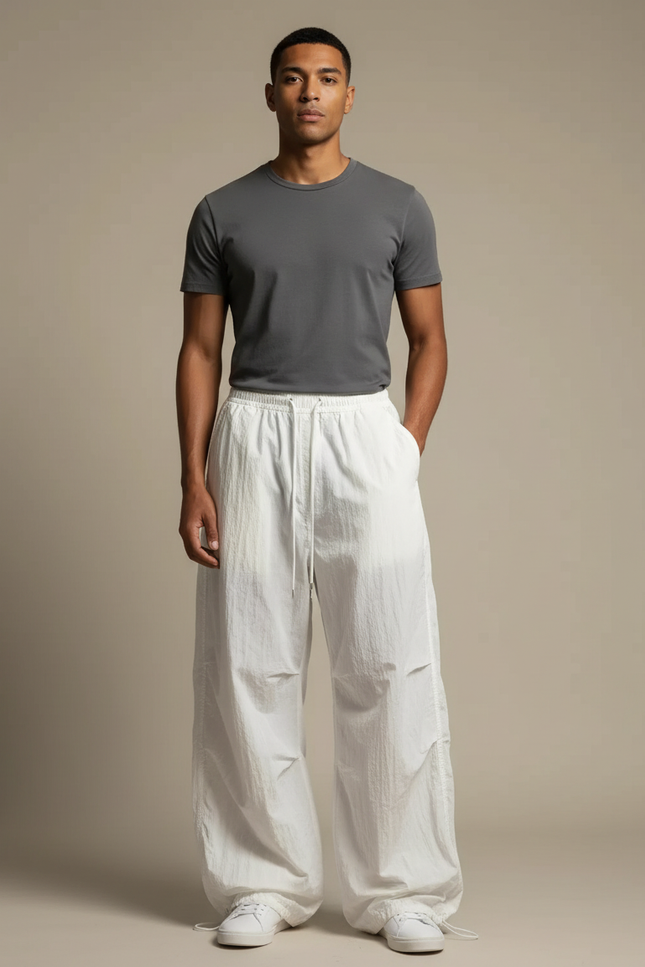 Pantalon Parachute Blanc Ample Décontracté Léger Homme - Polyester
