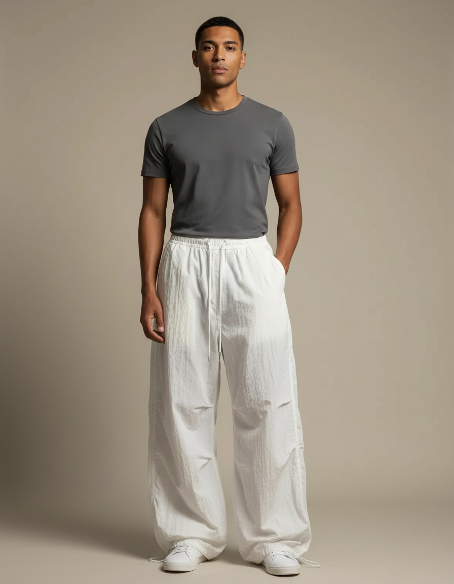 Pantalon Parachute Blanc Ample Décontracté Léger Homme - Polyester
