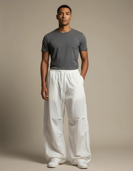 Pantalon Parachute Blanc Ample Décontracté Léger Homme - Polyester