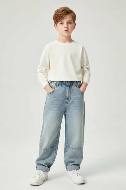 Pantalon Parachute Denim Ample Garçon Décontracté Clair - Bleu Jean