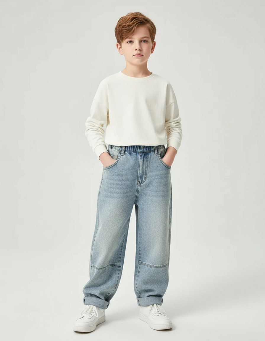 Pantalon Parachute Denim Ample Garçon Décontracté Clair - Bleu Jean