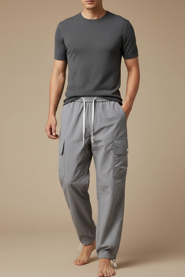 Pantalon Parachute Gris Cargo Cordon Nylon Homme - Polyester
