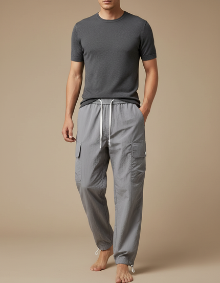 Pantalon Parachute Gris Cargo Cordon Nylon Homme - Polyester