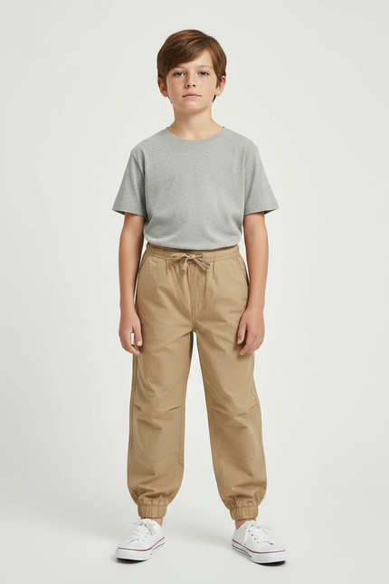 Pantalon Parachute Kaki Coton Ample Enfant Cordon