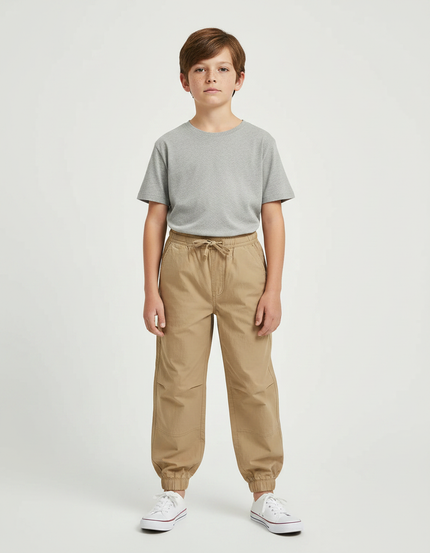 Pantalon Parachute Kaki Coton Ample Enfant Cordon