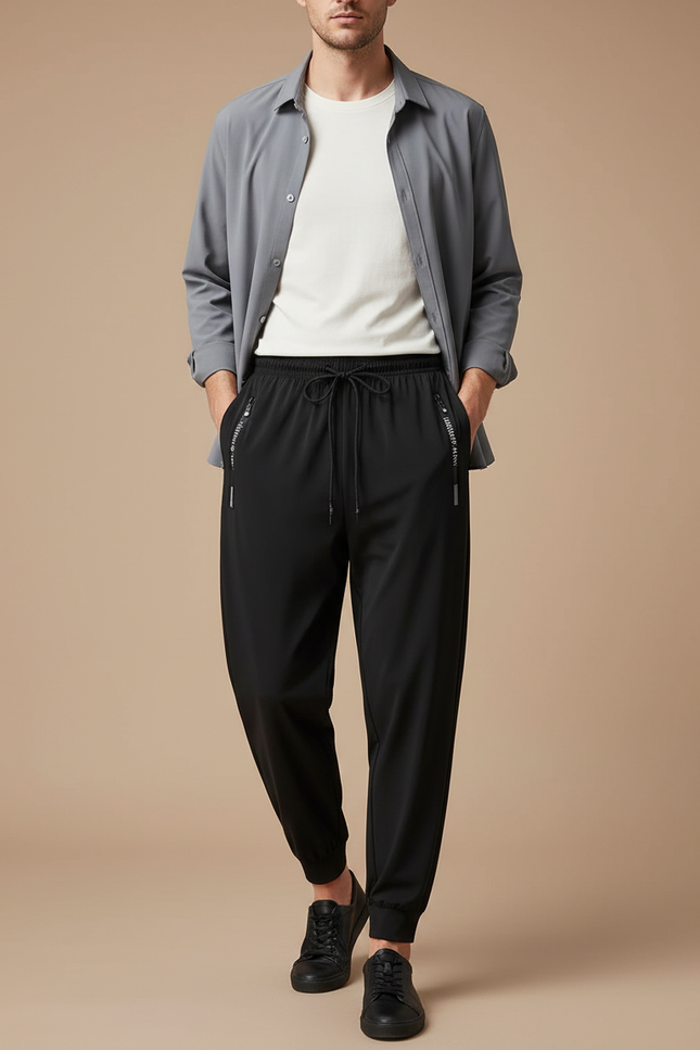 Pantalon Parachute Homme Noir Resserré Aux Chevilles Nylon Techwear 2 - Polyester
