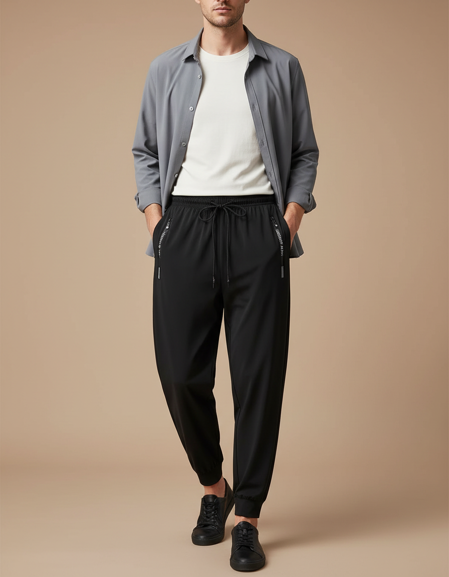 Pantalon Parachute Homme Noir Resserré Aux Chevilles Nylon Techwear 2 - Polyester