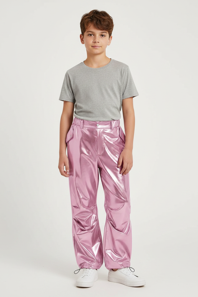 Pantalon Parachute Métallisé Rose Ample Brillant Garçon - Polyester