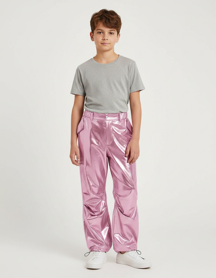 Pantalon Parachute Métallisé Rose Ample Brillant Garçon - Polyester