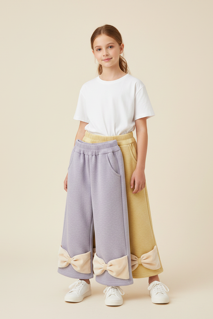 Pantalon Parachute Enfant Molleton Ample Nœuds Papillon - Violet