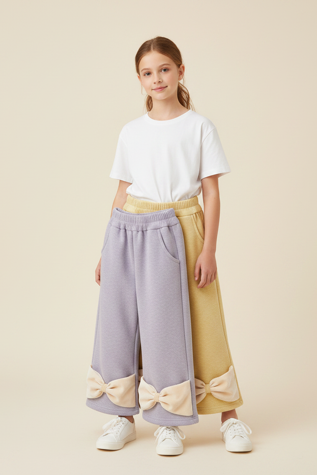 Pantalon Parachute Enfant Molleton Ample Nœuds Papillon - Violet