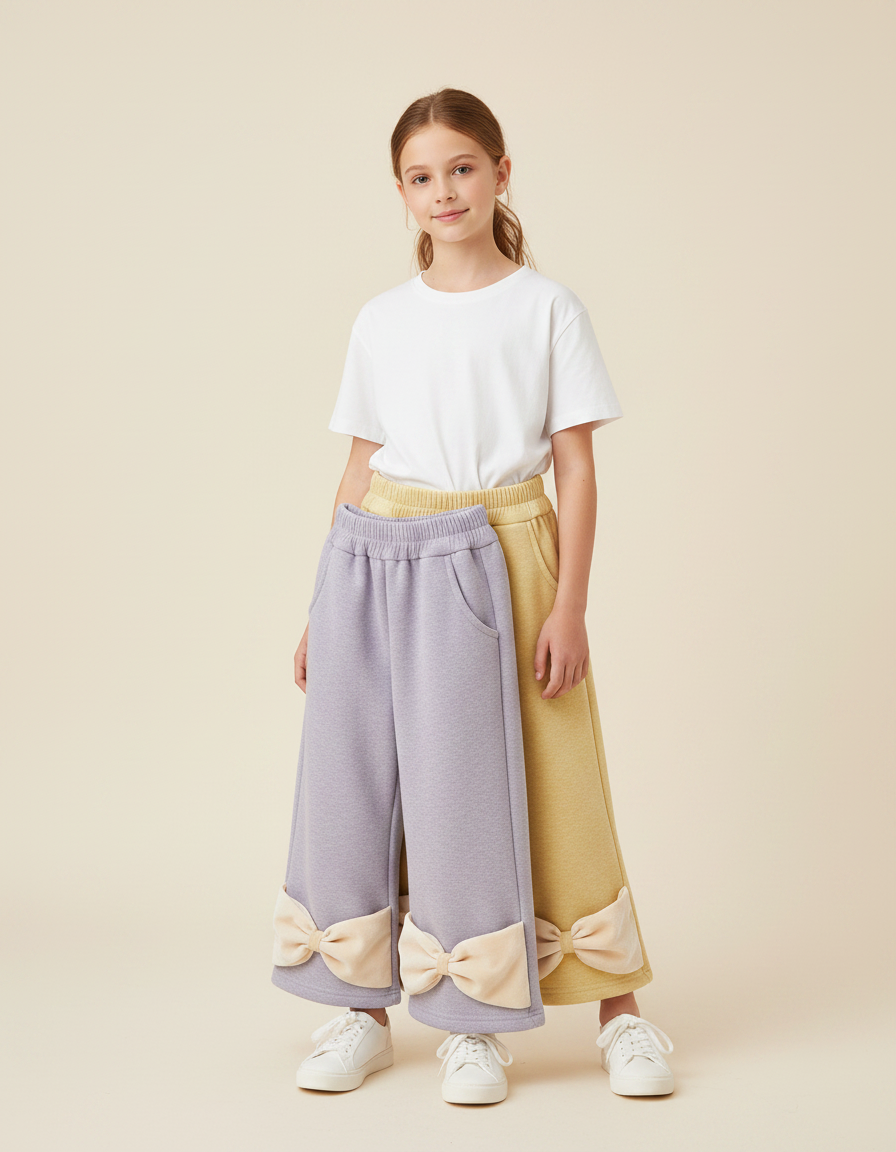 Pantalon Parachute Enfant Molleton Ample Nœuds Papillon - Violet