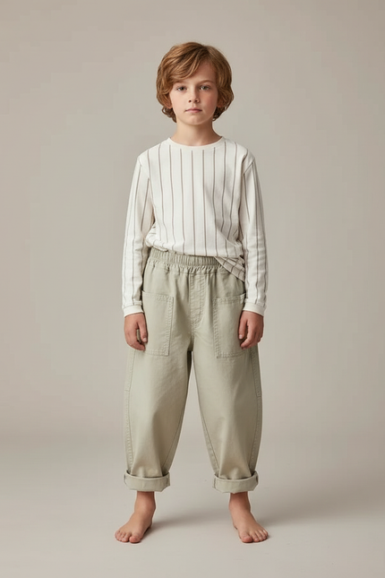Pantalon Parachute Vert Ample Coton Enfant Décontracté - Kaki Toile