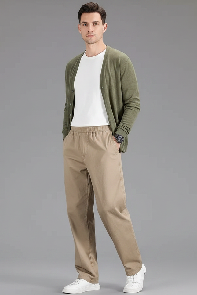 Pantalon Parachute Beige Coton Ample Décontracté Homme