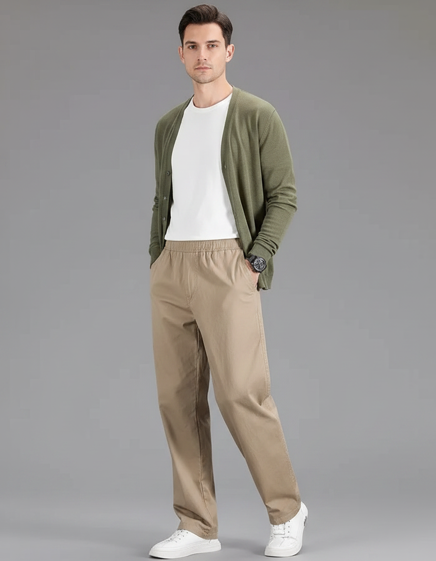 Pantalon Parachute Beige Coton Ample Décontracté Homme