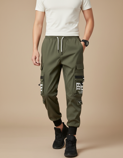 Pantalon Parachute Kaki Cargo Imprimé Jogger Homme - Polyester