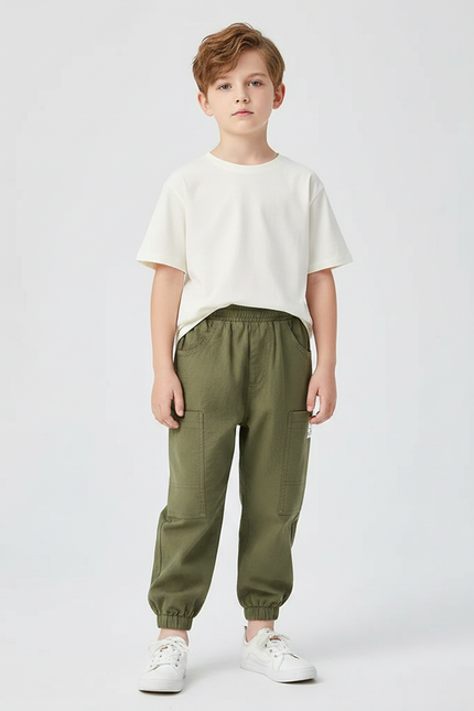 Pantalon Parachute Kaki Coton Ample Cargo Garçon