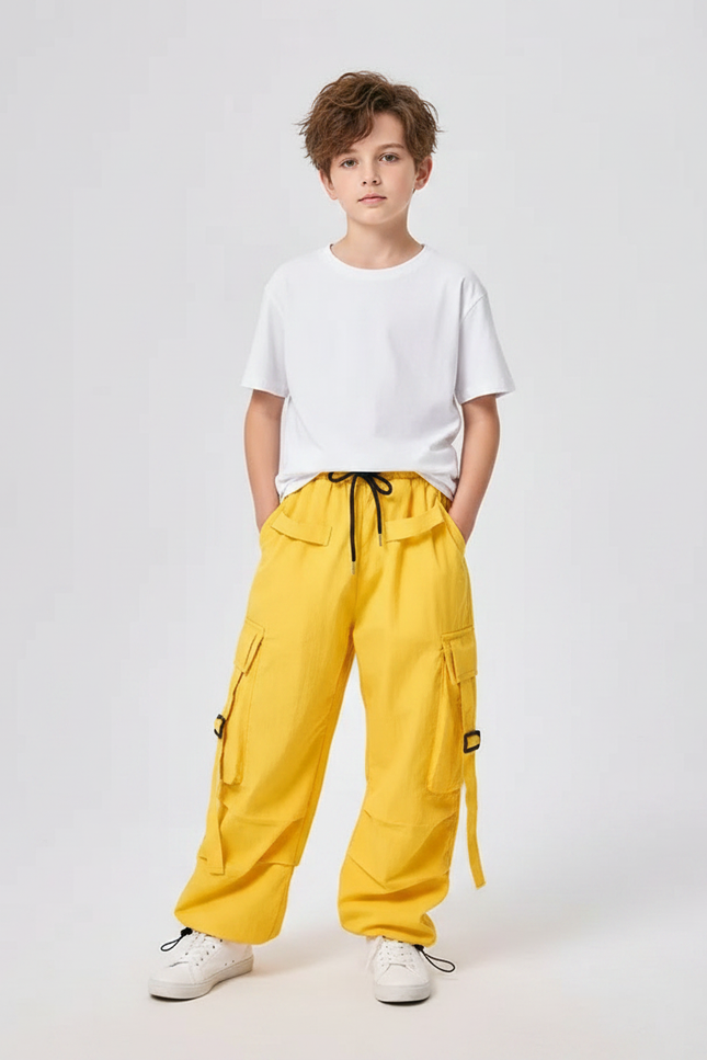 Pantalon Parachute Jaune Cargo Ample Enfant - Toile