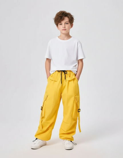 Pantalon Parachute Jaune Cargo Ample Enfant - Toile