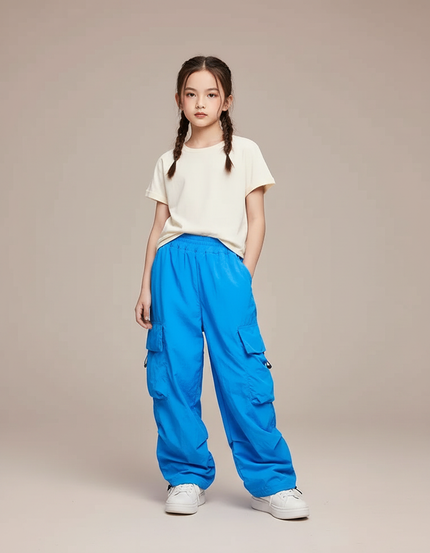 Pantalon Parachute Bleu Cargo Ample Décontracté Enfant - Polyester